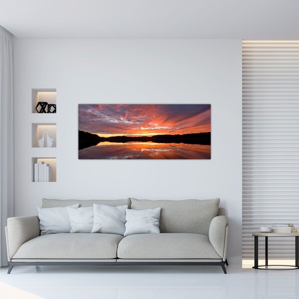 Obraz - Západ slnka nad jazerom (120x50 cm)
