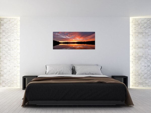 Obraz - Západ slnka nad jazerom (120x50 cm)