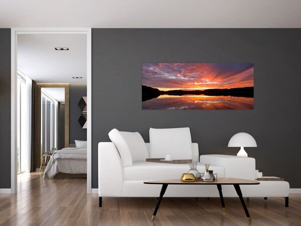 Obraz - Západ slnka nad jazerom (120x50 cm)