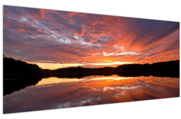 Obraz - Západ slnka nad jazerom (120x50 cm)