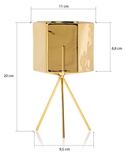 KERAMICKÝ KVETINÁČ SO STOJANOM SASHI 20X9,5 CM ZLATÁ