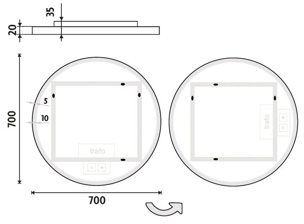 Nimco Biele okrúhle LED zrkadlo pr. 700 mm s dvoma dotykovými senzormi - ZPB 28001RVX-05