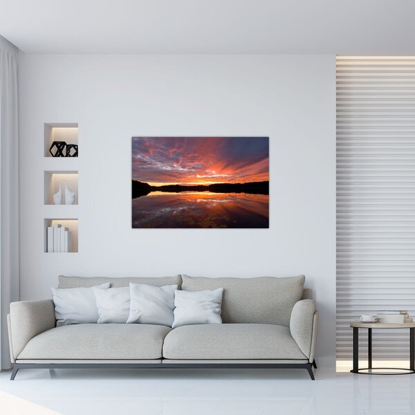 Obraz - Západ slnka nad jazerom (90x60 cm)