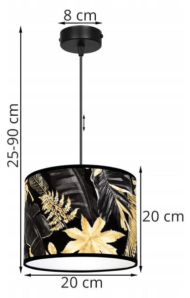 Závesné svietidlo Gold Flowers, 1x čierne textilné tienidlo s kvetinovým vzorom