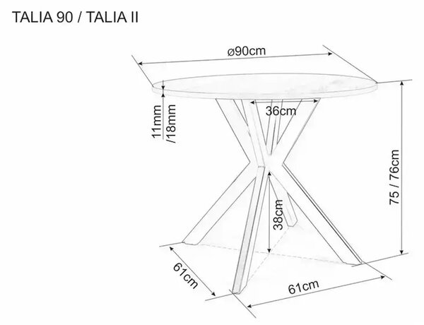 Okrúhly jedálenský stôl TALIA 90 cm s keramickou travertínovou doskou, béžový