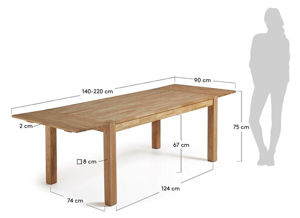Jedálenský rozkladací stôl z dubového dreva Kave Home, 140 x 90 cm