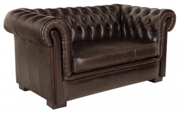 Pohovka dvojmiestna Chesterfield Tiffy z pravej hovädzej kože Brown