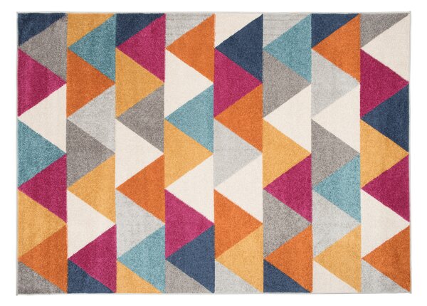 Kusový koberec AZUR trojuholníky typ D - biely / oranžový / červený / modrý (80x150 cm)
