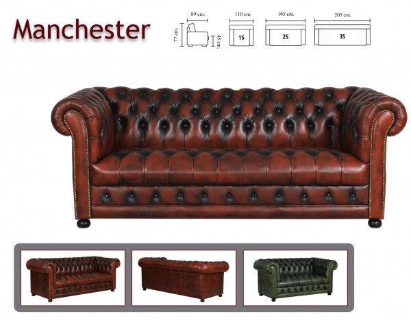 Pohovka jednomiestna Chesterfield Manchester z pravej hovädzej kože Brown