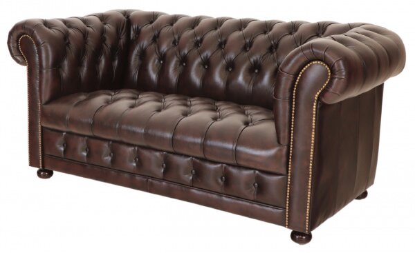 Pohovka dvojmiestna Chesterfield Manchester z pravej hovädzej kože Brown