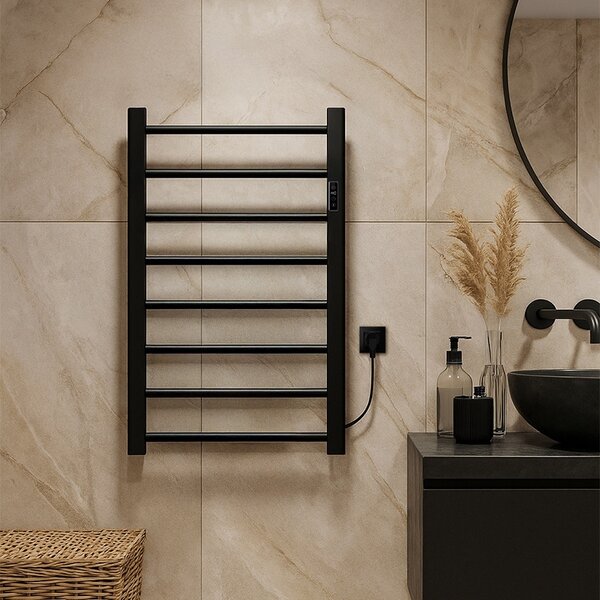 BPS-koupelny Elektrický kúpeľňový radiátor TAAL BL 200W, 50x91 cm, čierny