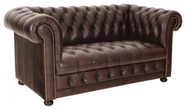 Pohovka dvojmiestna Chesterfield Manchester z pravej hovädzej kože Brown