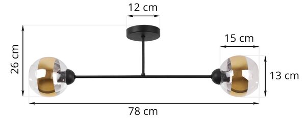 Stropné svietidlo Asturia, 2x zlaté/transparentné sklenené tienidlo, B