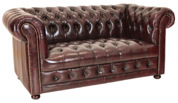 Pohovka dvojmiestna Chesterfield Manchester z pravej hovädzej kože New Red