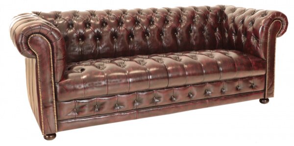 Pohovka trojmiestna Chesterfield Manchester z pravej hovädzej kože New Red