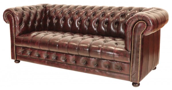 Pohovka trojmiestna Chesterfield Manchester z pravej hovädzej kože New Red
