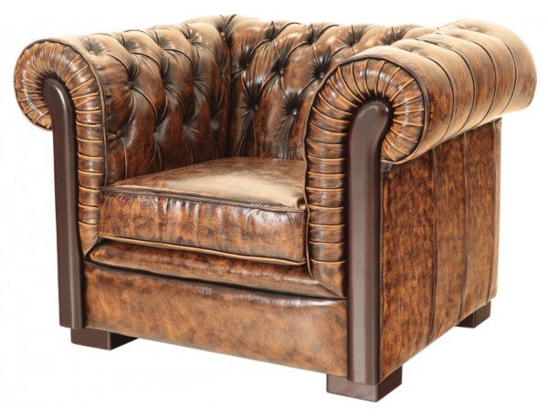Pohovka jednomiestna Chesterfield Tiffy z pravej hovädzej kože Whisky