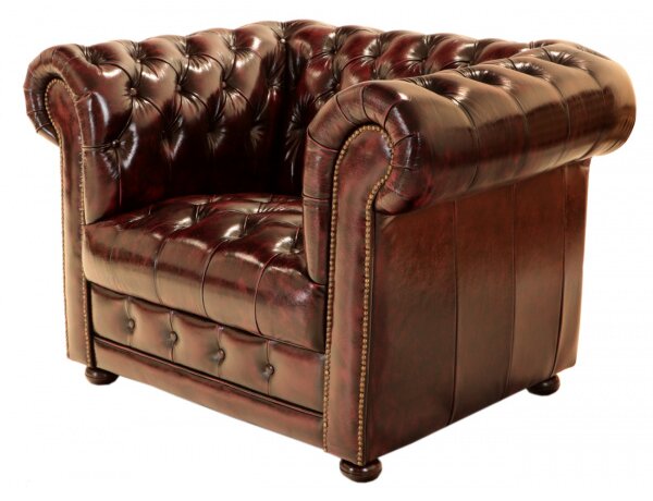 Pohovka jednomiestna Chesterfield Manchester z pravej hovädzej kože New Red