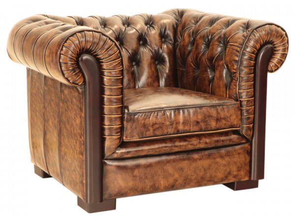 Pohovka jednomiestna Chesterfield Tiffy z pravej hovädzej kože Whisky