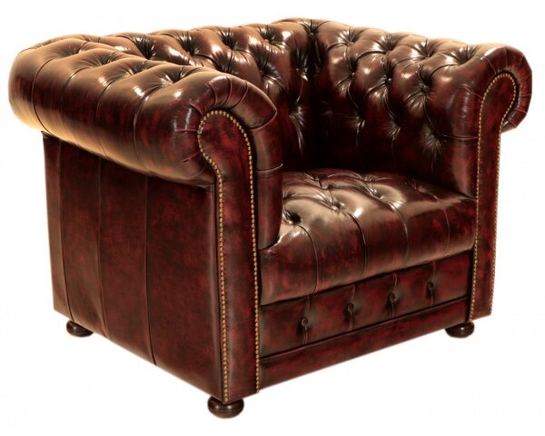 Pohovka jednomiestna Chesterfield Manchester z pravej hovädzej kože New Red
