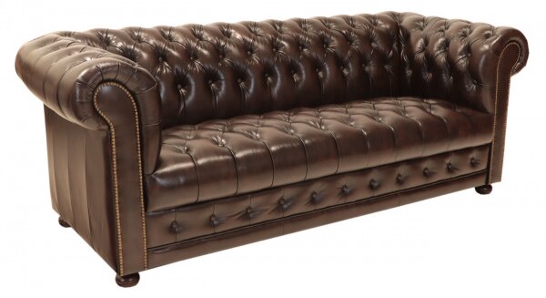 Pohovka trojmiestna Chesterfield Manchester z pravej hovädzej kože Brown