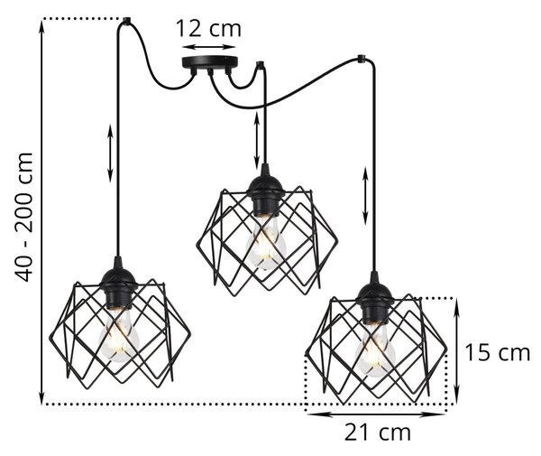 Závesné svietidlo Stella Spider, 3x čierne drôtené tienidlo