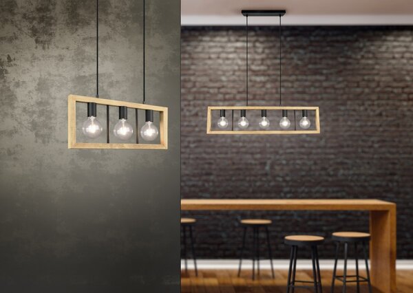 Trio 313800332 závesné stropné svietidlo Agra 3x10W | E27 - nastaviteľná výška, drevo, čierna