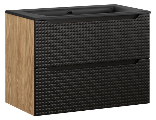 Comad Kúpeľňová skrinka s keramickým umývadlom Luxor Black 80 cm - čierna matná
