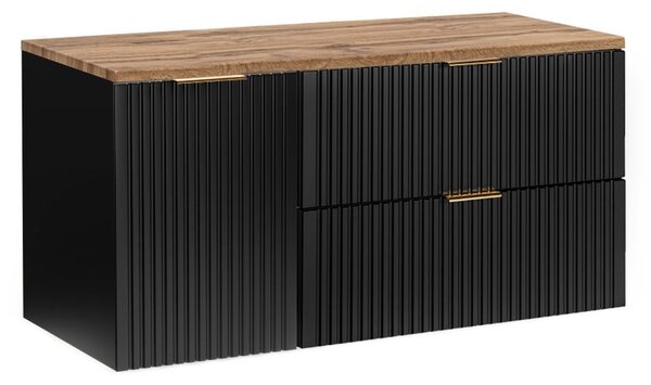 Comad Kúpeľňová skrinka pod doskové umývadlo s košom na bielizeň Adel Black SET-ADB B WOTAN LB 120 čierna/dub wotan