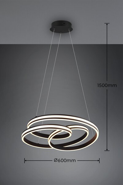 Trio 326210132 LED závesné stropné svietidlo Nuria/Yara 1x60W | 7200lm | 2300 + 3000 + 4000K - nastaviteľná výška, DIP switch, 3 fázové stmievanie, čierna