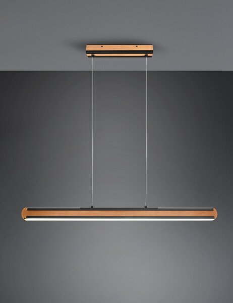 Trio 326610232 LED závesné stropné svietidlo Deacon 1x40W | 3200lm | 2700-6000K - nastaviteľná výška, pamäťová funkcia, stmievateľné, čierna, drevo