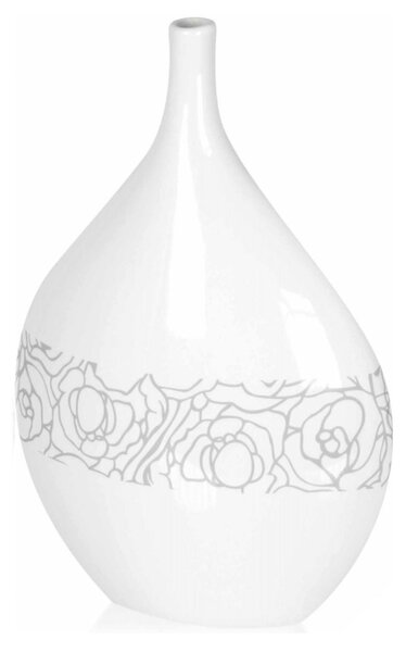 Dekoratívna biela váza s kvetinovým strieborným motívom 35 cm