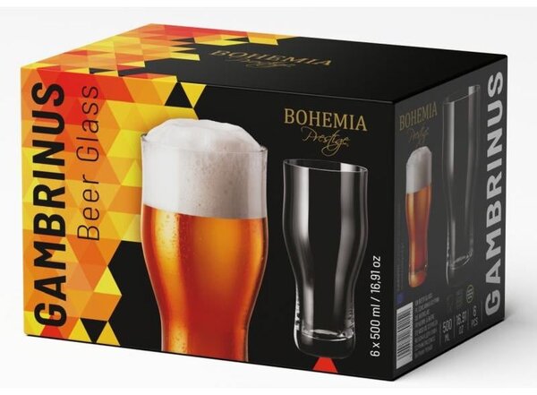 BOHEMIA PRESTIGE GAMBRINUS PIVNÝ POHÁR 500ML SADA 6 KS