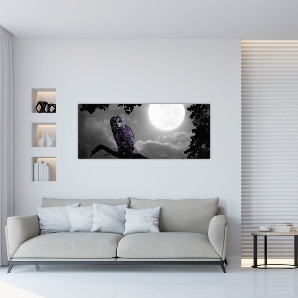 Obraz - Nočná sova, fialová sova (120x50 cm)