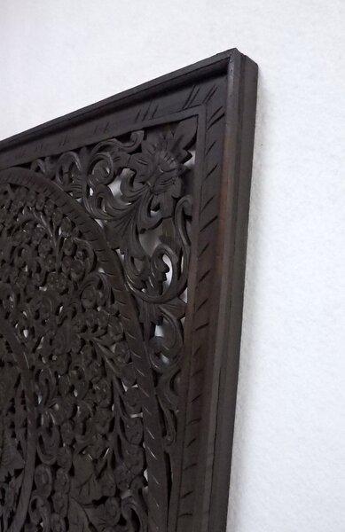 Dekorácia na stenu Mandala hnedá tmavá, 110x110cm, drevo, ručná práca