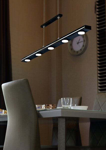 Trio 379190732 LED závesný luster Lacal 7x3,5W | 2450lm | 3000 + 5000K | IP20 - horné / spodné osvetlenie, nastaviteľná výška, nastavenie teploty osvetlenia, 3 stupňové stmievanie, dotykový spínač, čierna