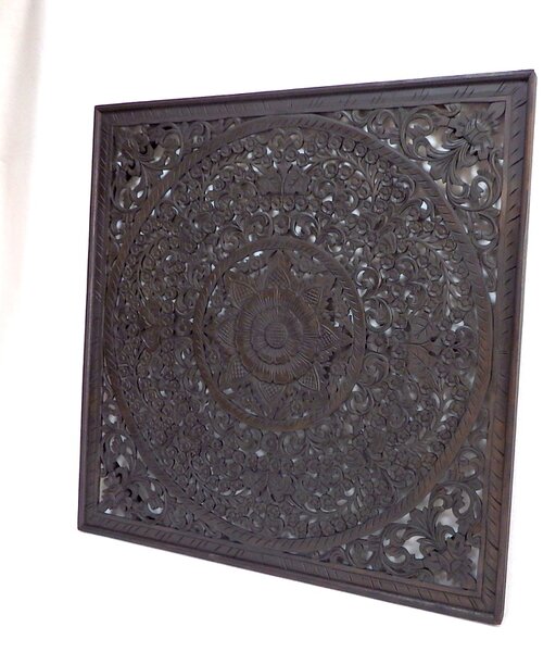 Dekorácia na stenu Mandala hnedá tmavá, 110x110cm, drevo, ručná práca
