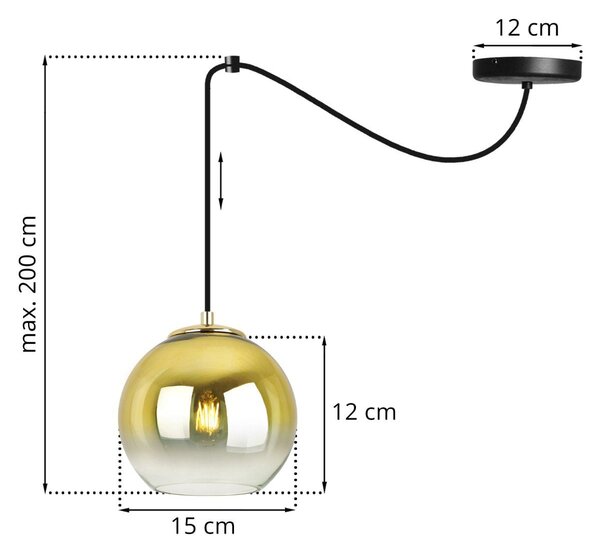 Závesné svietidlo Bergen Gold Spider, 1x zlaté/transparentné sklenené tienidlo (fi 15cm)