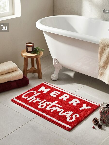 Sinsay - Kúpeľňová predložka s nápisom Merry Christmas - červená