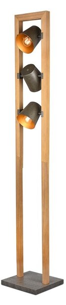 Trio 401900367 stojaca lampa Bell 3x25W | E14 - nožný vypínač, antický nikel, drevo
