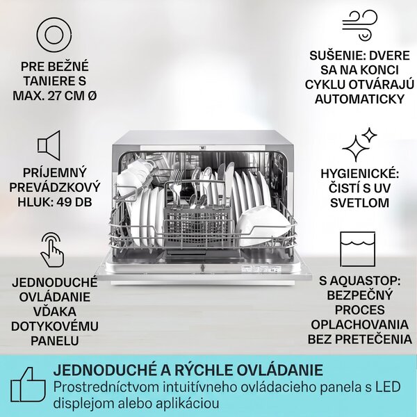 Klarstein Havasia UV 6, umývačka riadu, UV svetlo, 1380 W, voľne stojaca