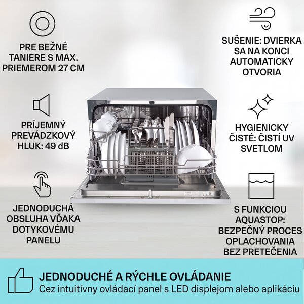 Klarstein Havasia UV 6 Luminance, umývačka riadu, UV svetlo, 1380 W, sklenená predná časť, voľne stojaca