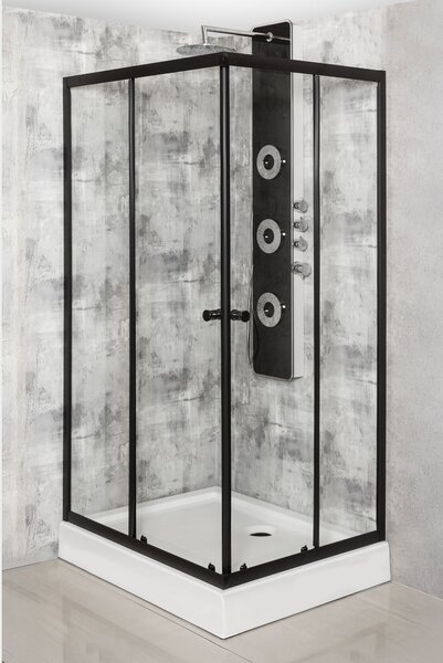 Novoterm Obdĺžnikový sprchovací kút NV-Olga SQ BL 100x90, čierny/transparent - bez vaničky
