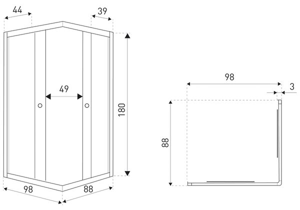 Novoterm Obdĺžnikový sprchovací kút NV-Olga SQ BL 100x90, čierny/transparent - bez vaničky