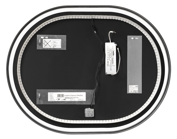 Comad Závesné zrkadlo s LED osvetlením Apollo 2 Black 90x70 cm s pohybovým senzorom, čierna