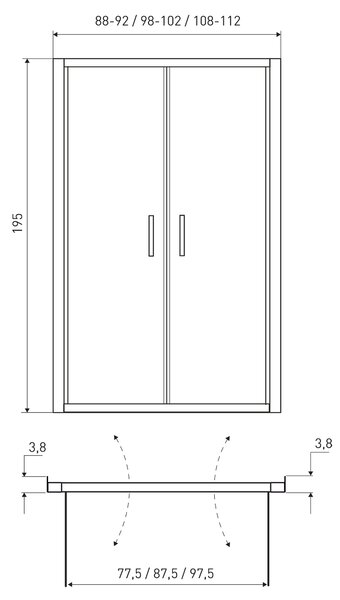 Novoterm Dvojkrídlové otváracie sprchové dvere NV-Solid DDP CHR 90, chróm/transparent - bez vaničky