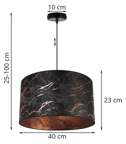 Závesné svietidlo Werona 3, 1x čierne textilné tienidlo so vzorom, (fi 40cm), c