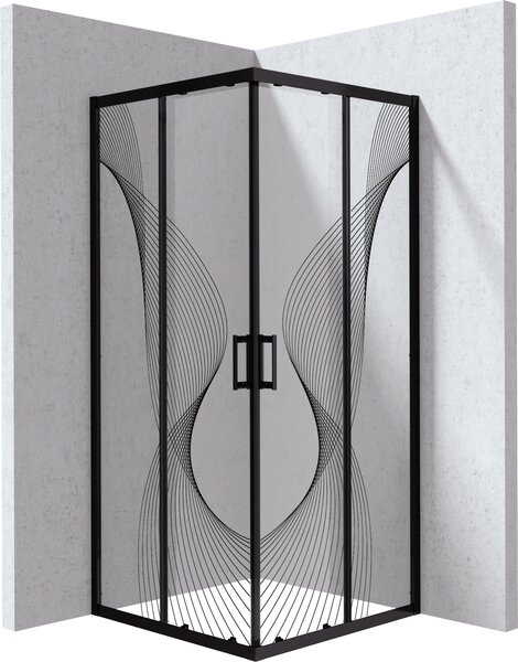 Deante Štvorcový sprchový kút Funkia Evo 90x90 cm, vzor vlna - KYC NB99P, čierna mat - bez vaničky