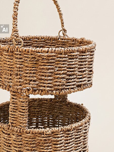 Sinsay - Dvojposchodový pletený úložný kôš s rukoväťou - béžová