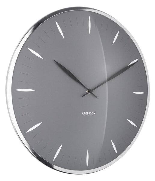 Sivé sklenené nástenné hodiny Karlsson Leaf, ø 40 cm